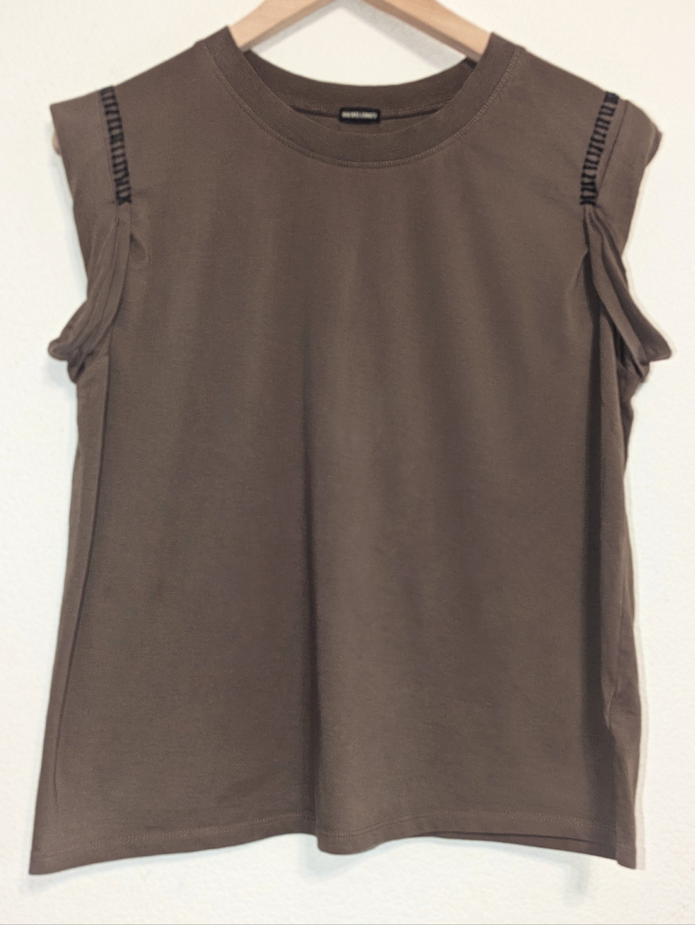 Rachel Comey Miles Tee Brown Top Size Med Sleeveless Rolled Sleeve Whip Stitch